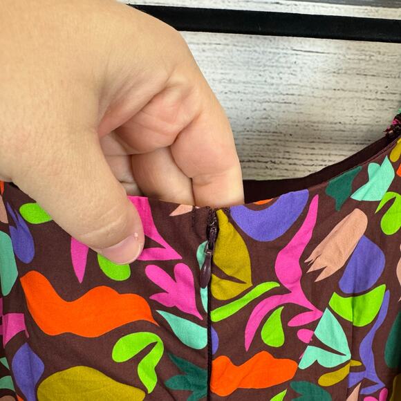 Peach Love Women's Square Neck Puff Sleeve Burgundy Colorful Dress Size Medium - Picture 7 of 8